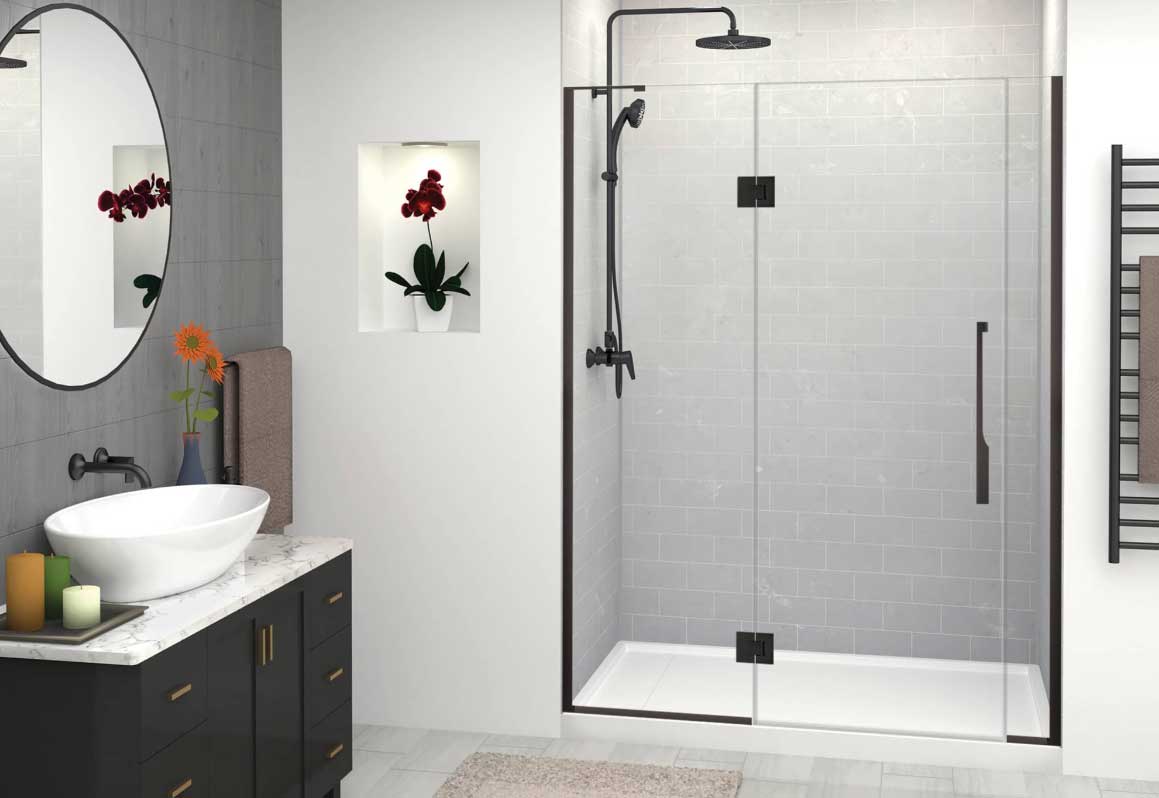 Luxury bathroom remodel with walk-in shower and Samuel Mueller walls Luxury bathroom remodel with walk-in shower